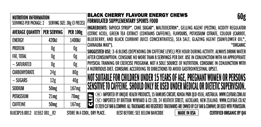 CLIF Shot Blok 60g Black Cherry (50g Caffeine) single - Sticky Bottle
