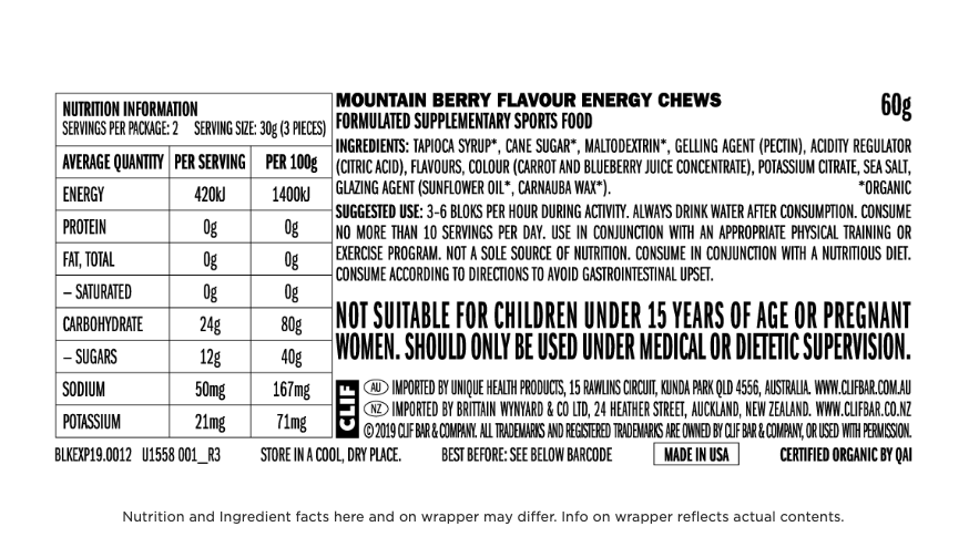 CLIF Shot Blok 60g Mountain Berry single - Sticky Bottle