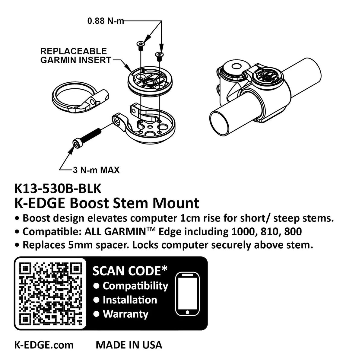 K-EDGE Boost Stem Mount for GARMIN black - Sticky Bottle